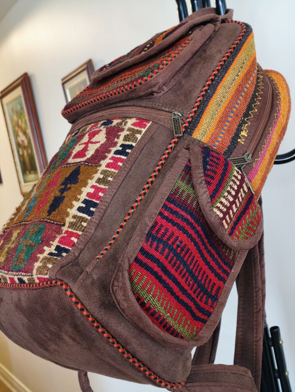 Vintage Kilim Multicolor Woven Backpack Boho - Picture 7 of 8